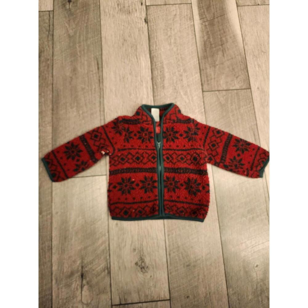 Carter's 9 month red and blue patterned fleece jacket